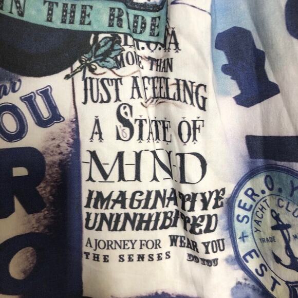 SER.O.YA Top Button Up Long Sleeve Resortwear Retro Graphic Print Blue Large - Picture 4 of 6